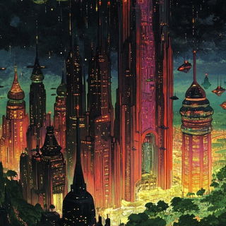 Kurofude Atelier style, Midjourney V6.1: megacity with futuristic bioarchitecture