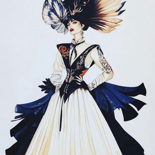 Backdrop Verdure style, Midjourney V6.1: haute-couture fashion outfit