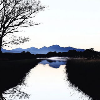 Backdrop Verdure style, Midjourney V6.1: realistic landscape photograph of quiet dawn