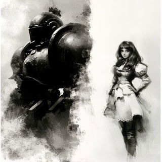 Chrysoprase Outpost style, Midjourney V6.1: concept art character design of retropunk steam knight