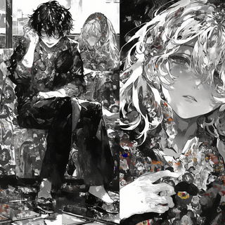 Lacework Parable style, Midjourney V6.1: black-and-white manga comic strip