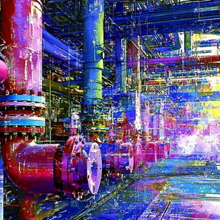 Lacework Parable style, Midjourney V6.1: technical infrastructure blueprint schematics