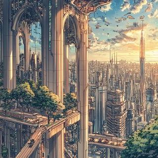 Highsummer Cascadefront style, Midjourney V6.1: megacity with futuristic bioarchitecture