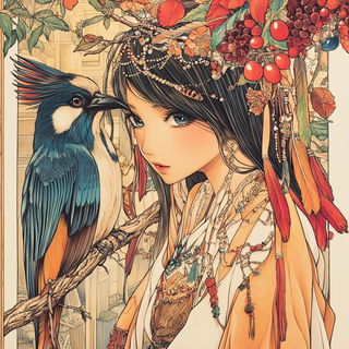 Highsummer Cascadefront style, Midjourney V6.1: traditional folk art