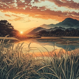 Highsummer Cascadefront style, Midjourney V6.1: realistic landscape photograph of quiet dawn