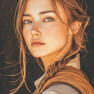 Highsummer Cascadefront style, Midjourney V6.1: photographic portrait of female protagonist