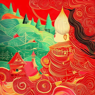 Countercurrent Shanshui style, Midjourney V6.1: retro fairy-tale illustration