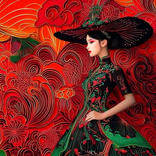 Countercurrent Shanshui style, Midjourney V6.1: haute-couture fashion outfit