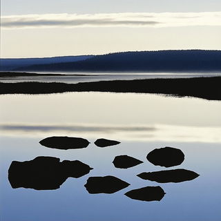 Folkloramic style, Midjourney V6.1: realistic landscape photograph of quiet dawn
