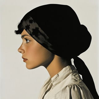 Folkloramic style, Midjourney V6.1: photographic portrait of female protagonist