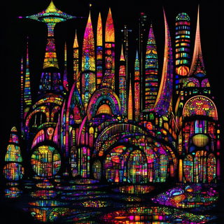 Gouachecosm style, Midjourney V6.1: megacity with futuristic bioarchitecture