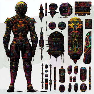 Gouachecosm style, Midjourney V6.1: concept art character design of retropunk steam knight