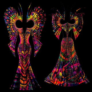 Gouachecosm style, Midjourney V6.1: haute-couture fashion outfit