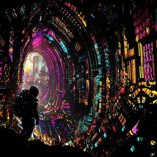 Gouachecosm style, Midjourney V6.1: cinematic shot from sci-fi movie