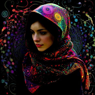Gouachecosm style, Midjourney V6.1: photographic portrait of female protagonist