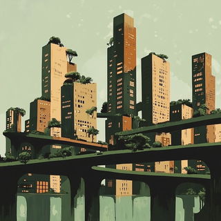 Ribbonscript Ornamentals style, Midjourney V6.1: megacity with futuristic bioarchitecture