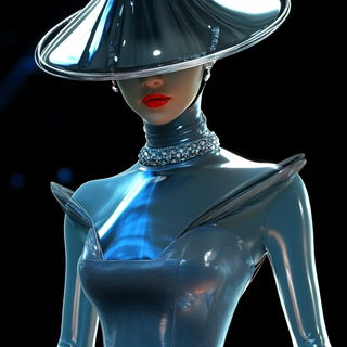 Pilgrim Current style, Midjourney V6.1: haute-couture fashion outfit