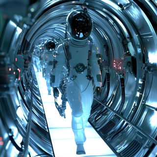 Pilgrim Current style, Midjourney V6.1: cinematic shot from sci-fi movie