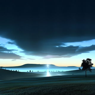 Pilgrim Current style, Midjourney V6.1: realistic landscape photograph of quiet dawn