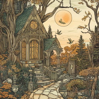 Bumblequill style, Midjourney V6.1: retro fairy-tale illustration