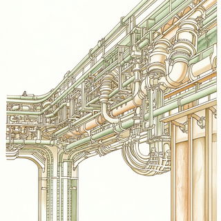 Bumblequill style, Midjourney V6.1: technical infrastructure blueprint schematics