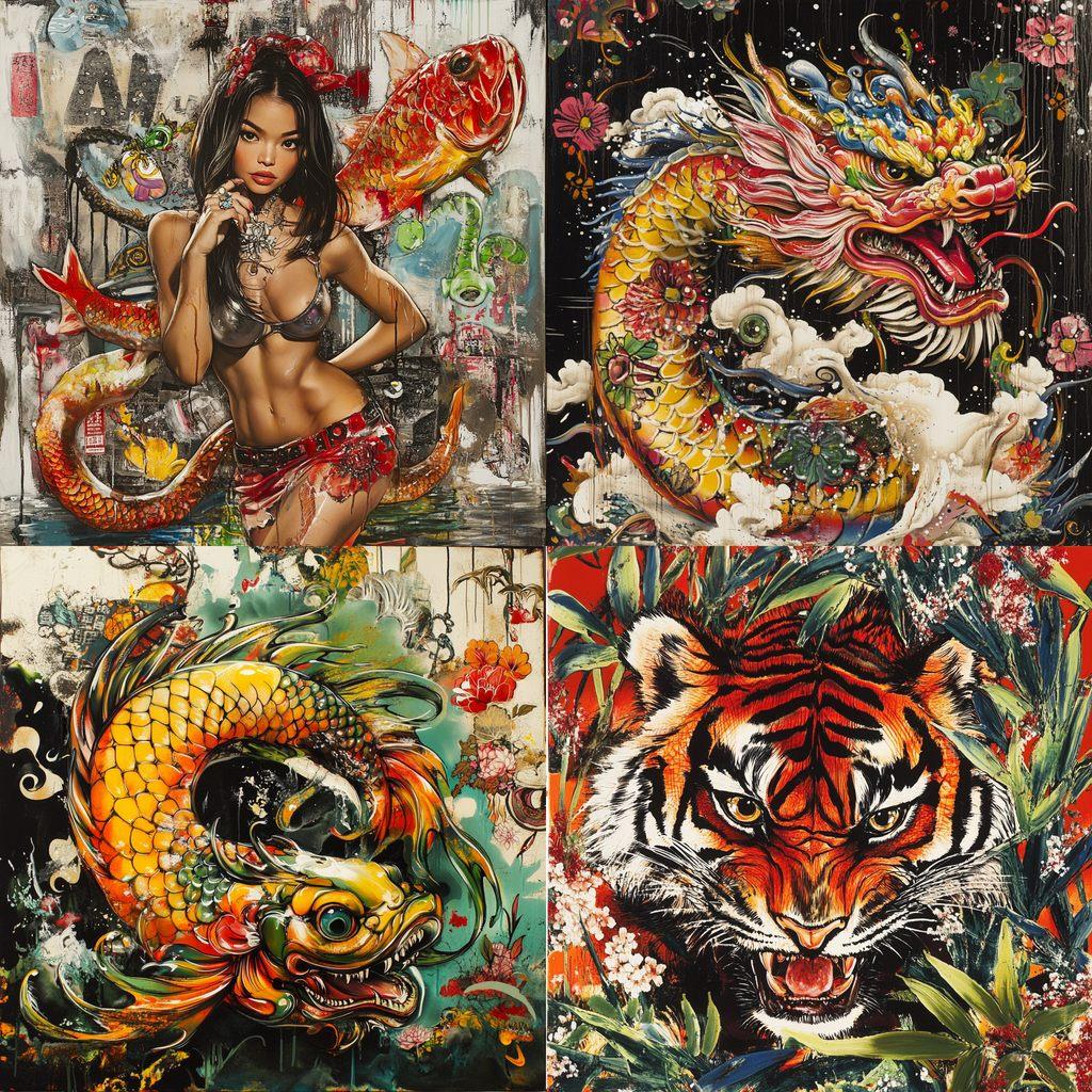 Ed Hardy style, Midjourney V6.1, render 1 of 4