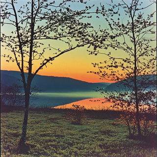 Spheropilgrimage style, Midjourney V6.1: realistic landscape photograph of quiet dawn
