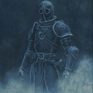 Coralocrypha style, Midjourney V6.1: concept art character design of retropunk steam knight