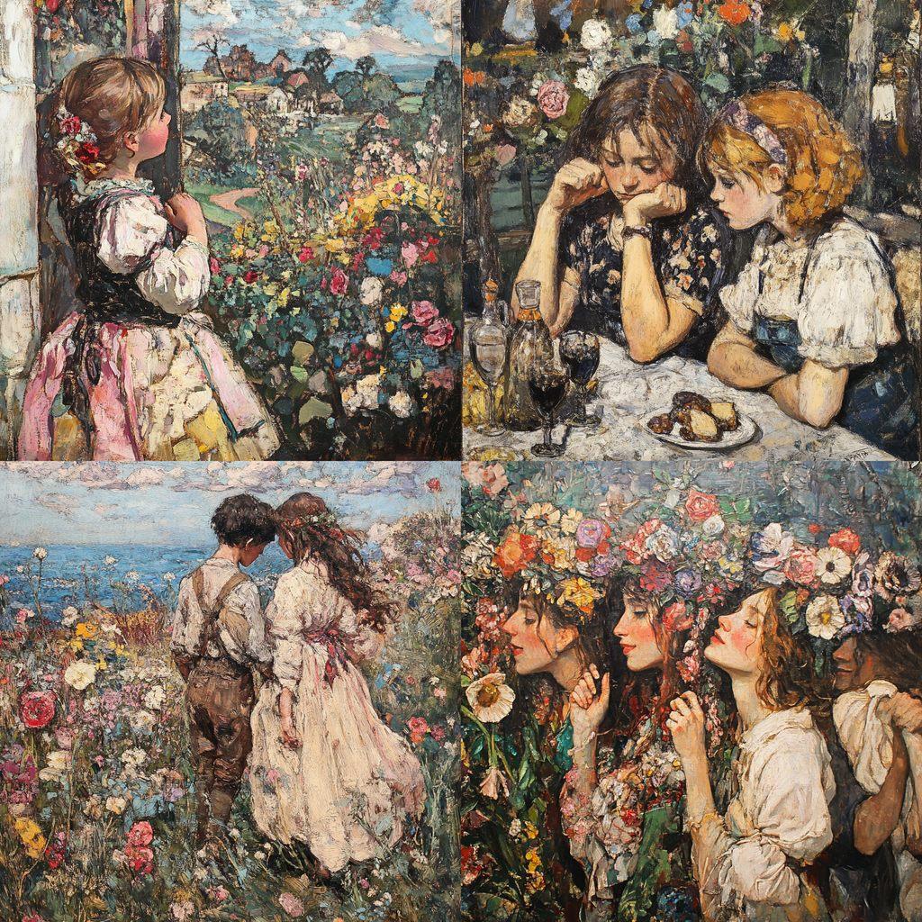 Edward Atkinson Hornel style, Midjourney V6.1, render 1 of 4