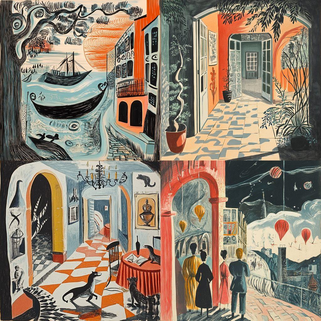 Edward Bawden style, Midjourney V6.1, render 1 of 4