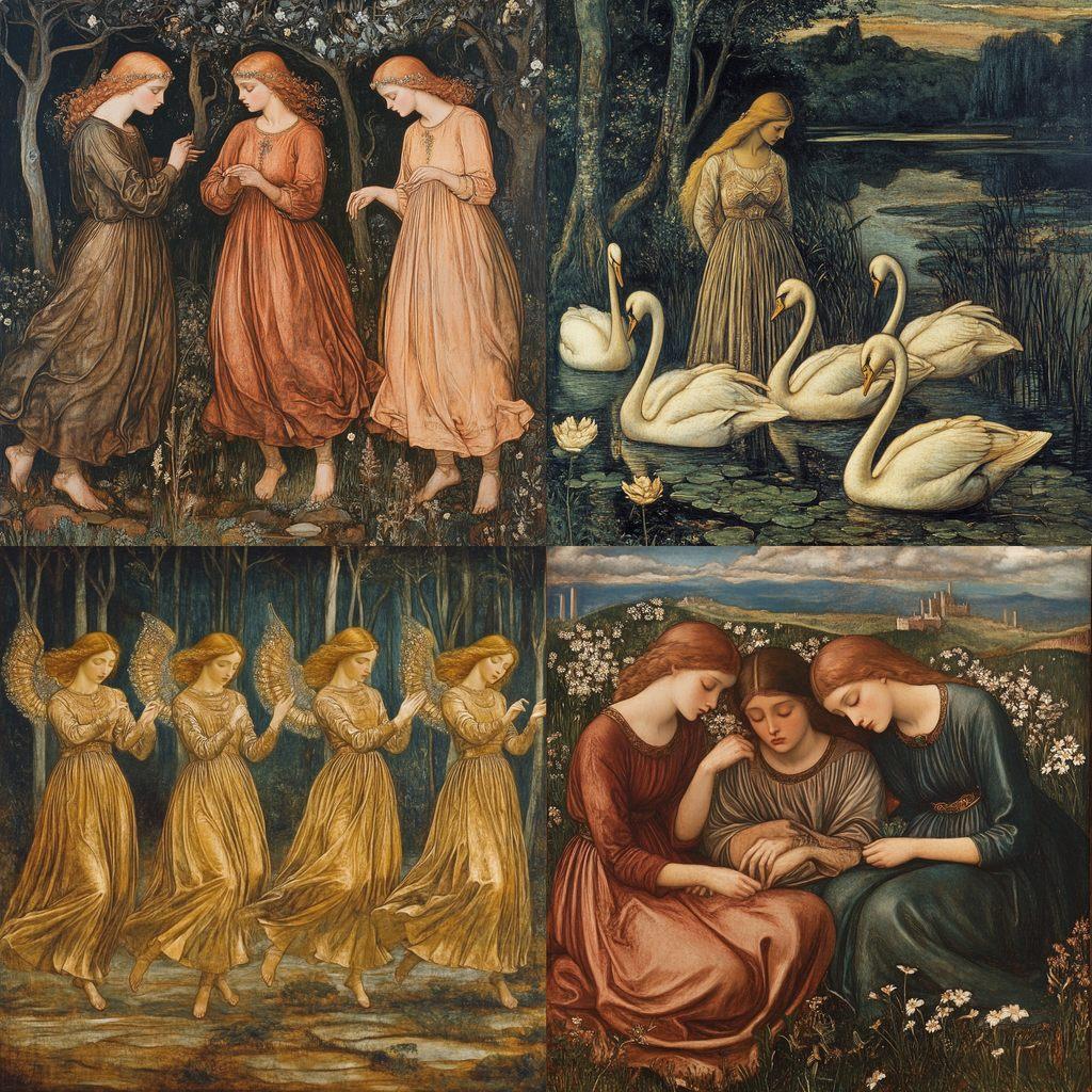 Edward Burne-Jones style, Midjourney V6.1, render 1 of 4