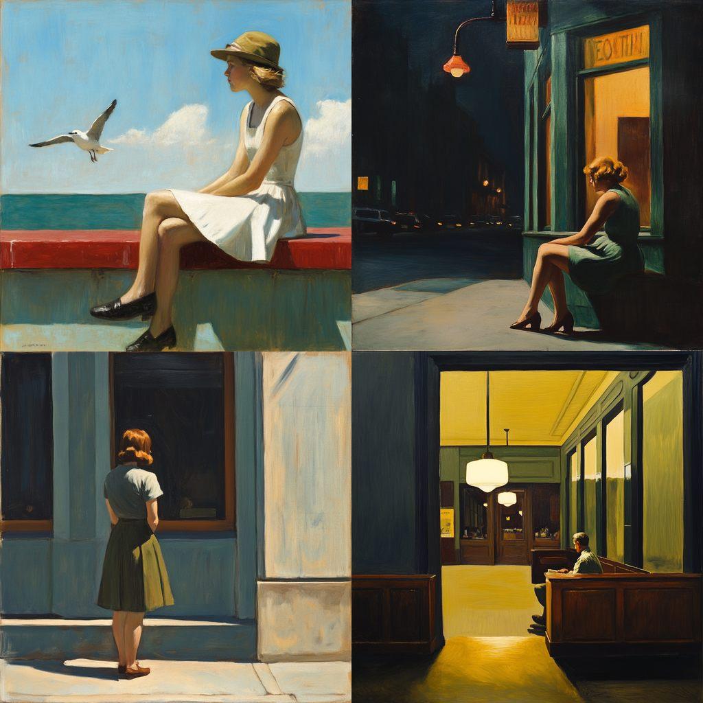 Edward Hopper style, Midjourney V6.1, render 1 of 4