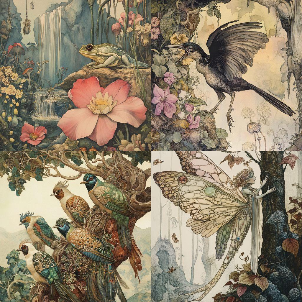Edward Julius Detmold style, Midjourney V6.1, render 1 of 4