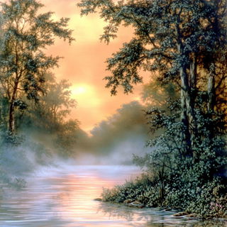 Rainmark Apparition style, Midjourney V6.1: realistic landscape photograph of quiet dawn