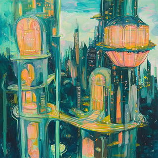 Mandapamorph style, Midjourney V6.1: megacity with futuristic bioarchitecture