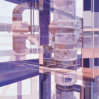 Mythicurbana style, Midjourney V6.1: technical infrastructure blueprint schematics