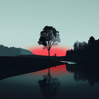 Inkastellar style, Midjourney V6.1: realistic landscape photograph of quiet dawn