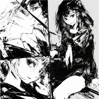 Blackthread Puppetarium style, Midjourney V6.1: black-and-white manga comic strip