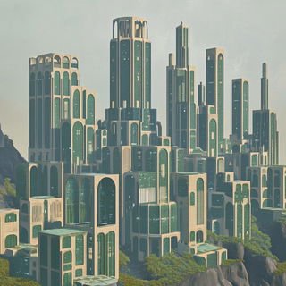 Flamingo Warpworld style, Midjourney V6.1: megacity with futuristic bioarchitecture