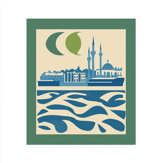 Flamingo Warpworld style, Midjourney V6.1: bold minimalist logo design for Istanbul city municipal services