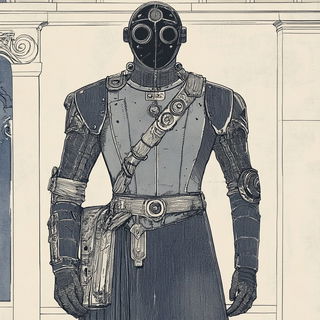 Black Sun Monumentalism style, Midjourney V6.1: concept art character design of retropunk steam knight