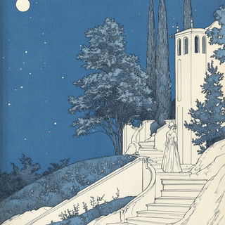Black Sun Monumentalism style, Midjourney V6.1: retro fairy-tale illustration