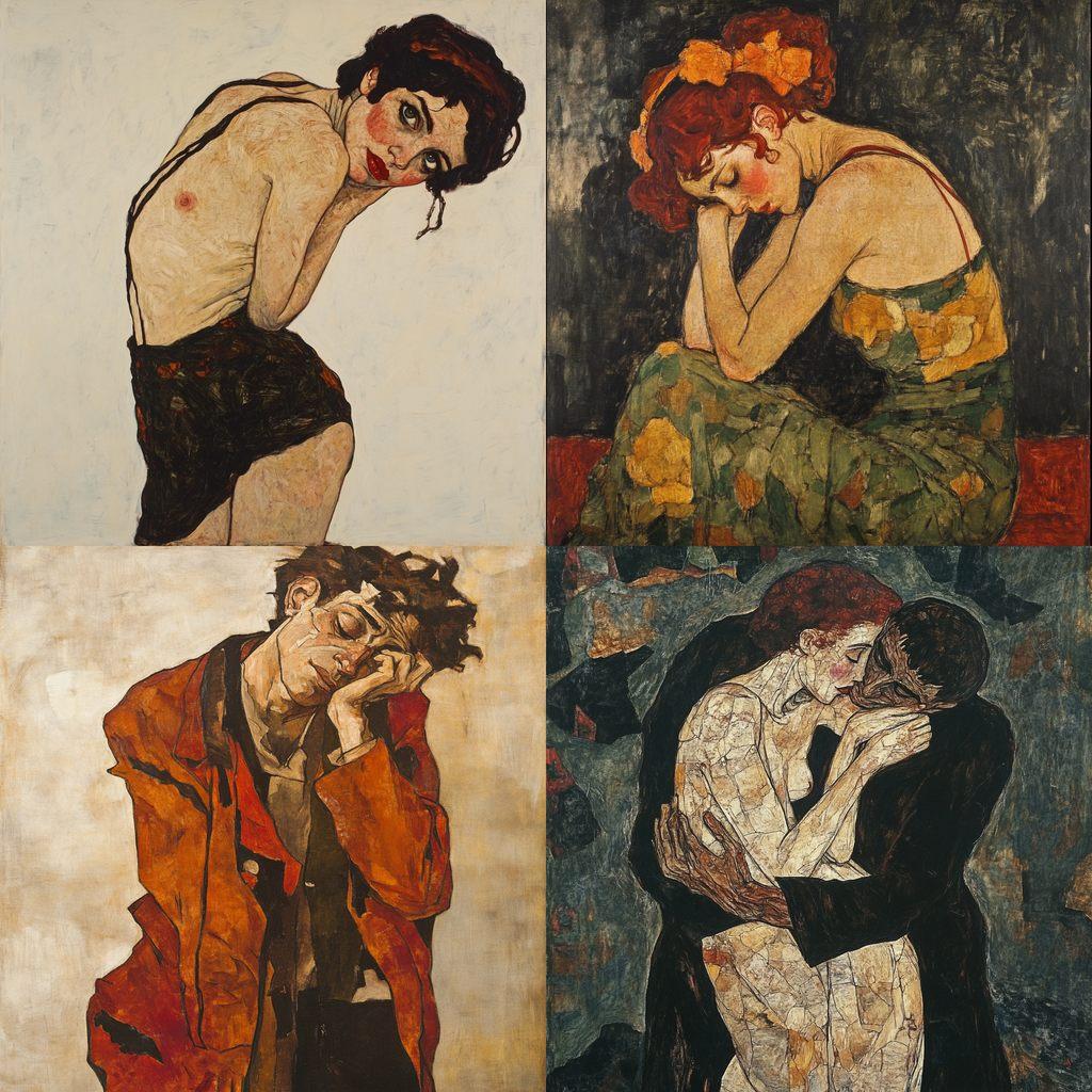Egon Schiele style, Midjourney V6.1, render 1 of 4
