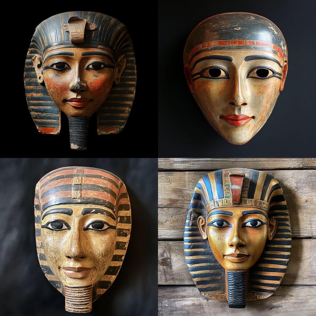 Egyptian funeral mask style, Midjourney V6.1, render 1 of 4