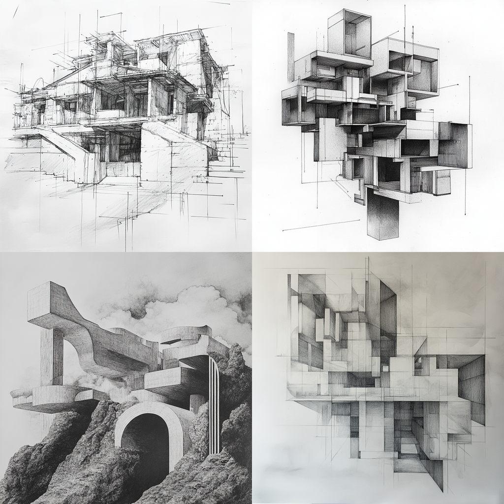Elevation drawing style, Midjourney V6.1, render 1 of 4