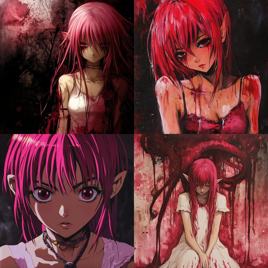 Elfen Lied style, Midjourney V6.1, render 1 of 4