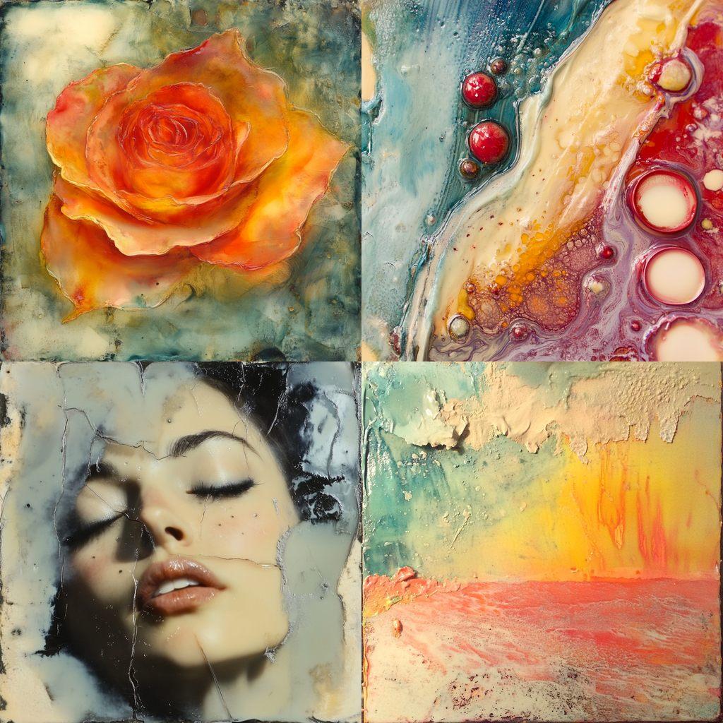 Encaustic paint style, Midjourney V6.1, render 1 of 4