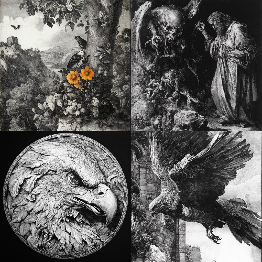 Engraving style, Midjourney V6.1, render 1 of 4