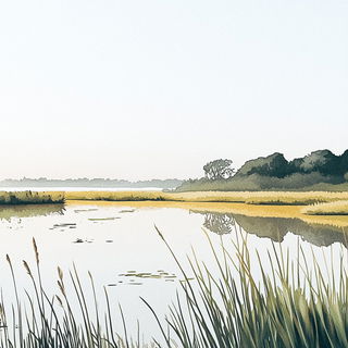 Chromaheraldry style, Midjourney V6.1: realistic landscape photograph of quiet dawn