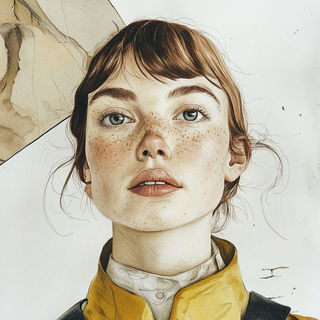 Chromaheraldry style, Midjourney V6.1: photographic portrait of female protagonist
